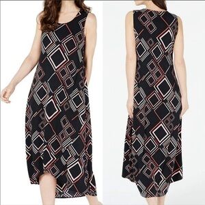 NWT Alfani Sleeveless Hi Low‎ Dress Coral Geo Large